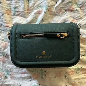 Montage Luxury Cork Crossbody Bag - Forest Green - Pink Suede Lining